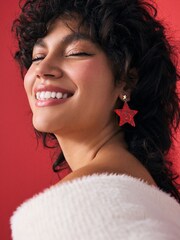Red Christmas Glitter Star Drop Earrings - Image 1 of 4