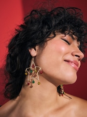 Gold Tone Christmas Jingle Star Drop Earrings Made With Recycled Zinc and Brass - Image 4 of 6
