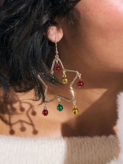 Gold Tone Christmas Jingle Star Drop Earrings Made With Recycled Zinc and Brass - Image 5 of 6
