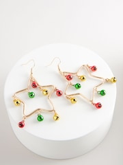 Gold Tone Christmas Jingle Star Drop Earrings Made With Recycled Zinc and Brass - Image 6 of 6