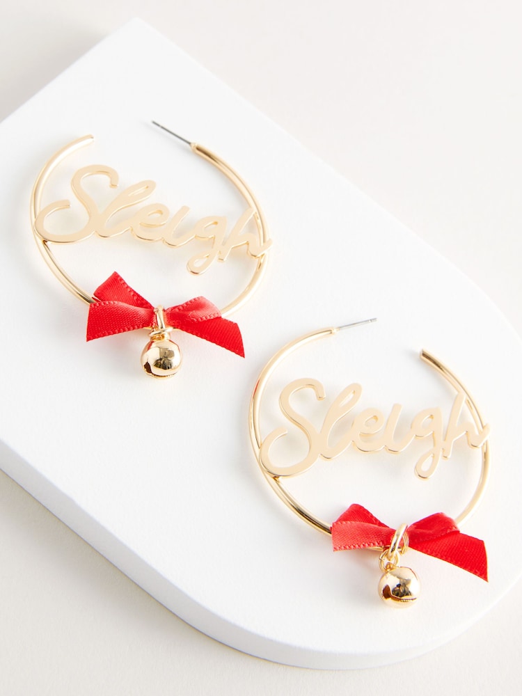 Gold Tone Christmas Sleigh Bell Earrings Made With Recycled Iron - Image 5 of 5