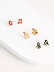 Multi Colour Christmas Gingerbread Man Stud Earrings Pack - Image 5 of 5