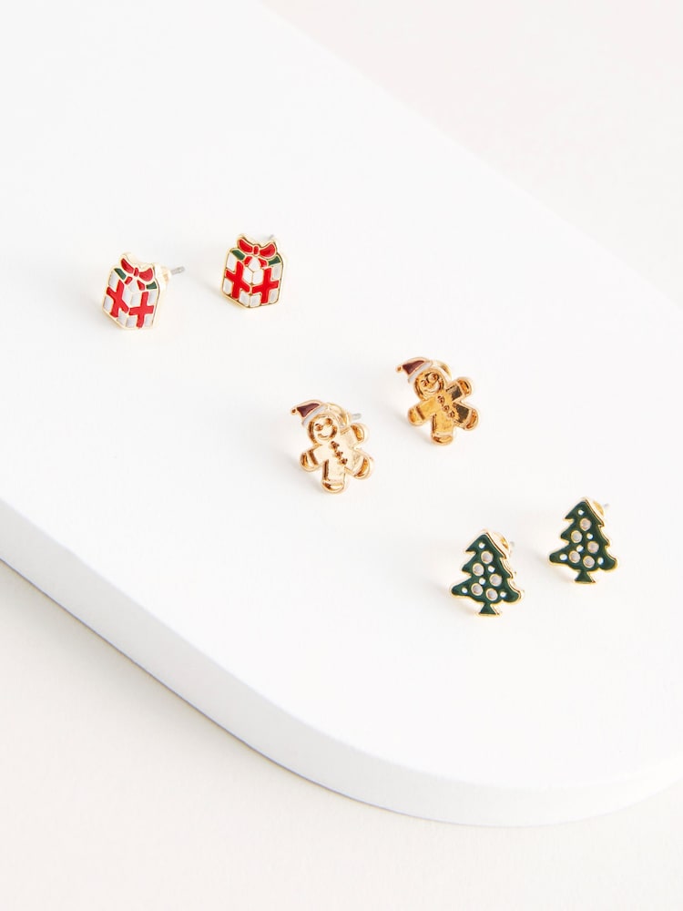 Multi Colour Christmas Gingerbread Man Stud Earrings Pack - Image 5 of 5