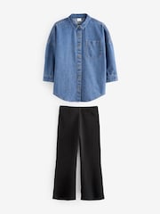 Black Flare 100% Cotton Leggings And Denim Shirt Set (3-16yrs) - Image 1 of 6
