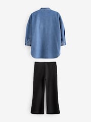 Black Flare 100% Cotton Leggings And Denim Shirt Set (3-16yrs) - Image 2 of 6