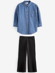 Black Flare 100% Cotton Leggings And Denim Shirt Set (3-16yrs) - Image 4 of 6