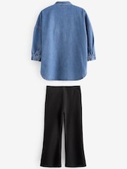 Black Flare 100% Cotton Leggings And Denim Shirt Set (3-16yrs) - Image 5 of 6