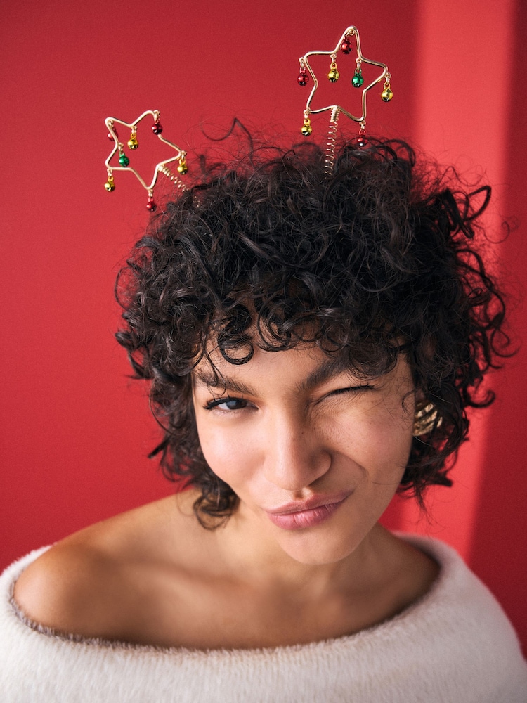 Gold Christmas Jingle Star Bopper Headband - Image 2 of 4 Gold Christmas Jingle Star Bopper Headband - Image 2 of 4