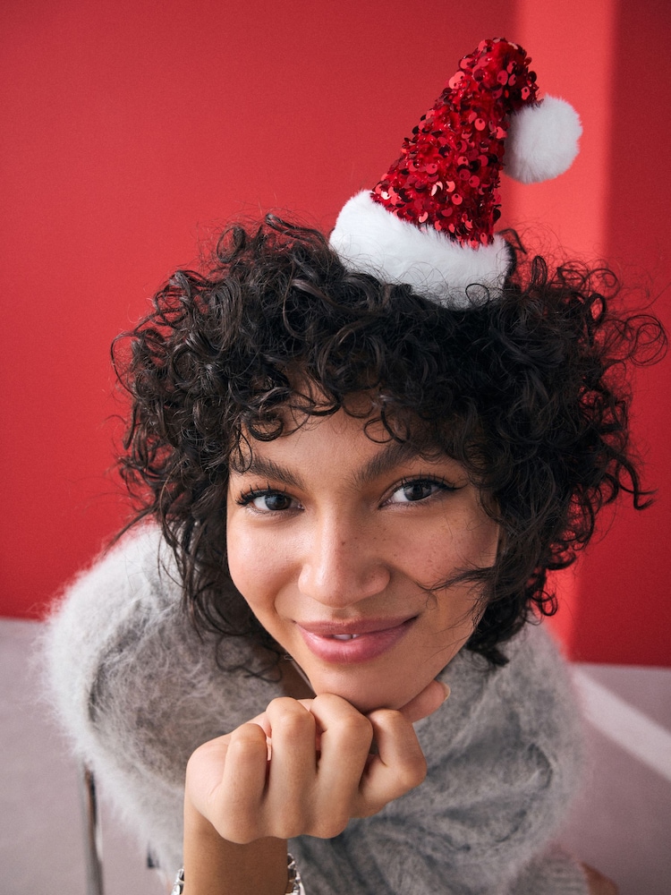 Red Christmas Sparkle Santa Hat Headband - Image 1 of 6 Red Christmas Sparkle Santa Hat Headband - Image 1 of 6