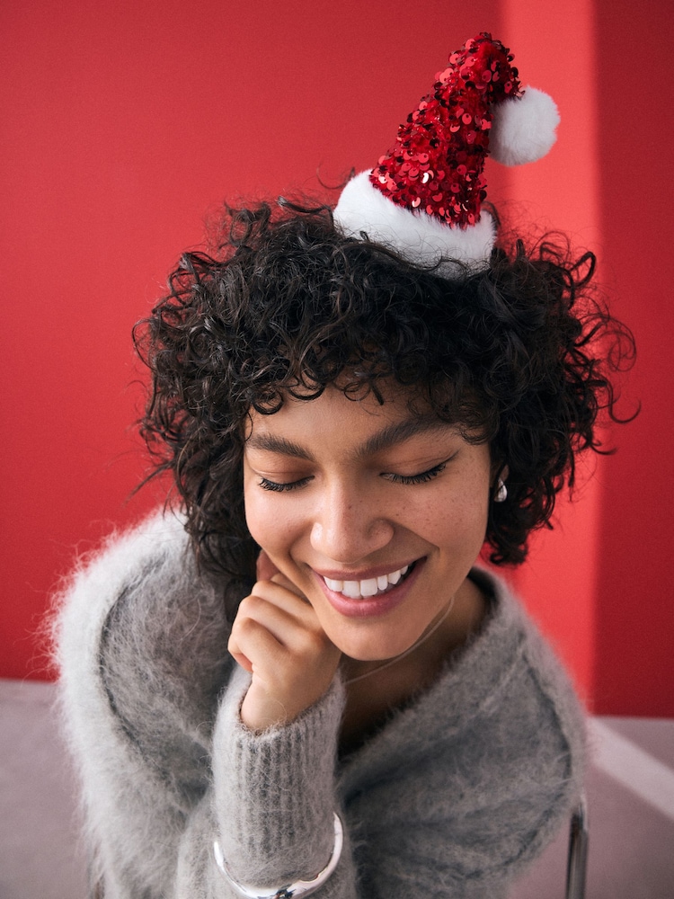 Red Christmas Sparkle Santa Hat Headband - Image 2 of 6 Red Christmas Sparkle Santa Hat Headband - Image 2 of 6