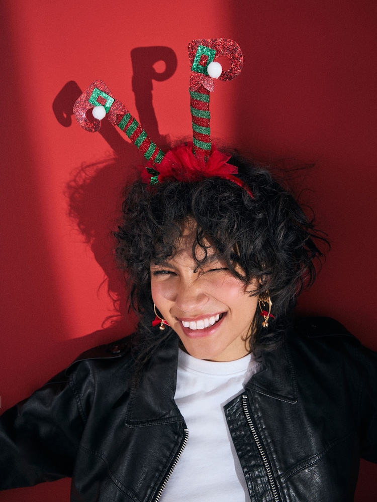 Red/Green Christmas Elf Legs Headband - Image 3 of 3 Red/Green Christmas Elf Legs Headband - Image 3 of 3