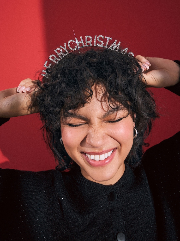 Silver Tone Merry Christmas Headband Made With Recycled Zinc and Steel - Image 2 of 3
