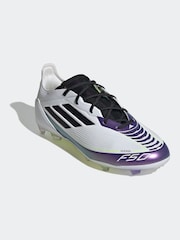 adidas White/Purple Kids F50 Pro Messi Firm Ground Boots - Image 1 of 10