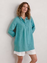 Seasalt Cornwall Green Tide Clock 3/4 Sleeve 100% Linen Tunic - Image 1 of 5