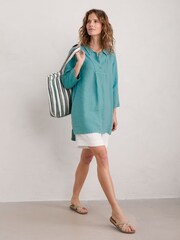 Seasalt Cornwall Green Tide Clock 3/4 Sleeve 100% Linen Tunic - Image 3 of 5