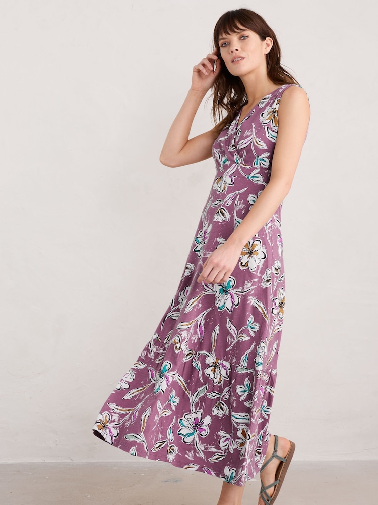Seasalt Cornwall Purple Shelter Bay Sleeveless Jersey Midi Dress - Image 1 of 6