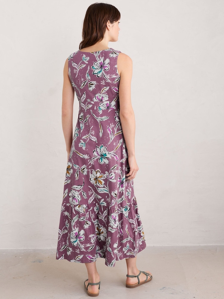 Seasalt Cornwall Purple Shelter Bay Sleeveless Jersey Midi Dress - Image 3 of 6