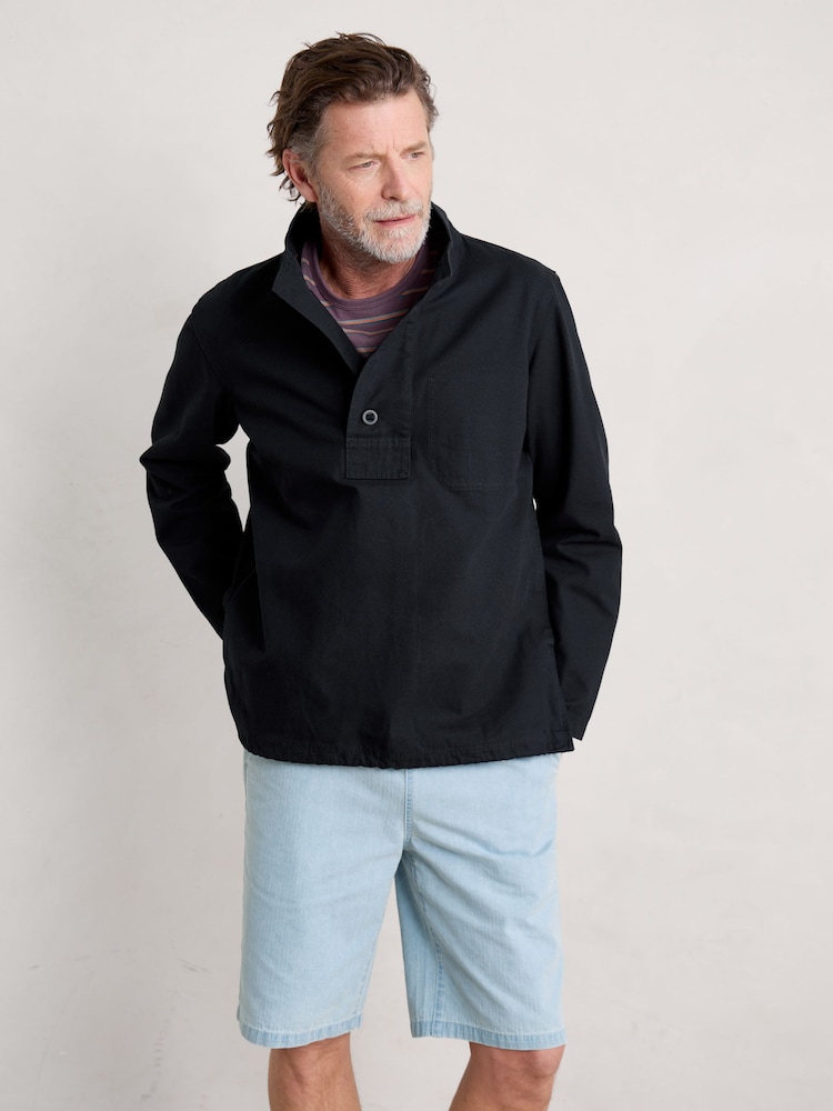 Seasalt Cornwall Blue Mens Clay Stone Organic Cotton Pullover Smock Jacket - Image 1 of 5 Seasalt Cornwall Blue Mens Clay Stone Organic Cotton Pullover Smock Jacket - Image 1 of 5