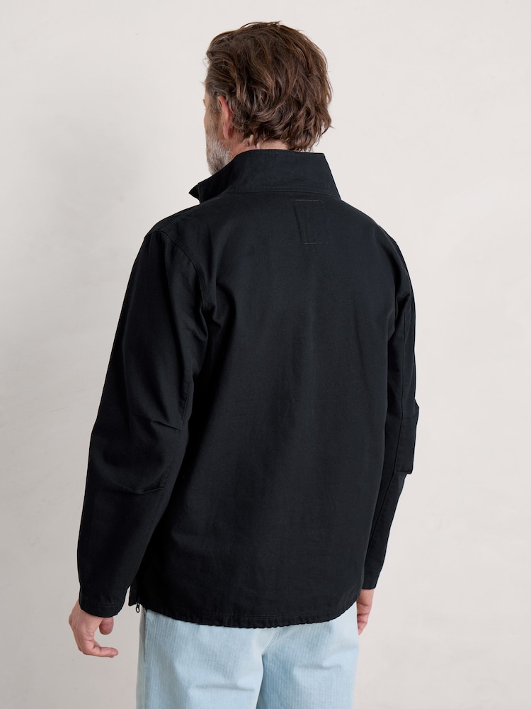 Seasalt Cornwall Blue Mens Clay Stone Organic Cotton Pullover Smock Jacket - Image 2 of 5