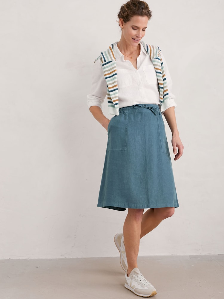 Seasalt Cornwall Blue Pepper Moth 100% Linen Skirt - Image 1 of 5 Seasalt Cornwall Blue Pepper Moth 100% Linen Skirt - Image 1 of 5