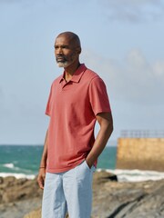 Seasalt Cornwall Red Mens Treve Organic Cotton Polo Shirt - Image 1 of 6