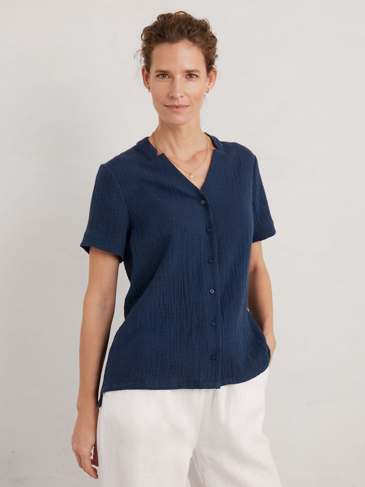 Seasalt Cornwall Blue 100% Cotton Castle Short Sleeve Shirt - Image 1 of 5 Seasalt Cornwall Blue 100% Cotton Castle Short Sleeve Shirt - Image 1 of 5