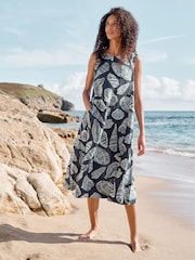 Seasalt Cornwall Blue Cresting Waves Sleeveless 100% Linen Dress - Image 1 of 6