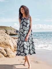 Seasalt Cornwall Blue Cresting Waves Sleeveless 100% Linen Dress - Image 3 of 6