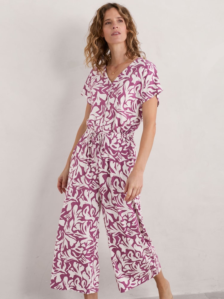 Seasalt Cornwall Purple Rose Trellis Wide Leg Jumpsuit - Image 1 of 5 Seasalt Cornwall Purple Rose Trellis Wide Leg Jumpsuit - Image 1 of 5