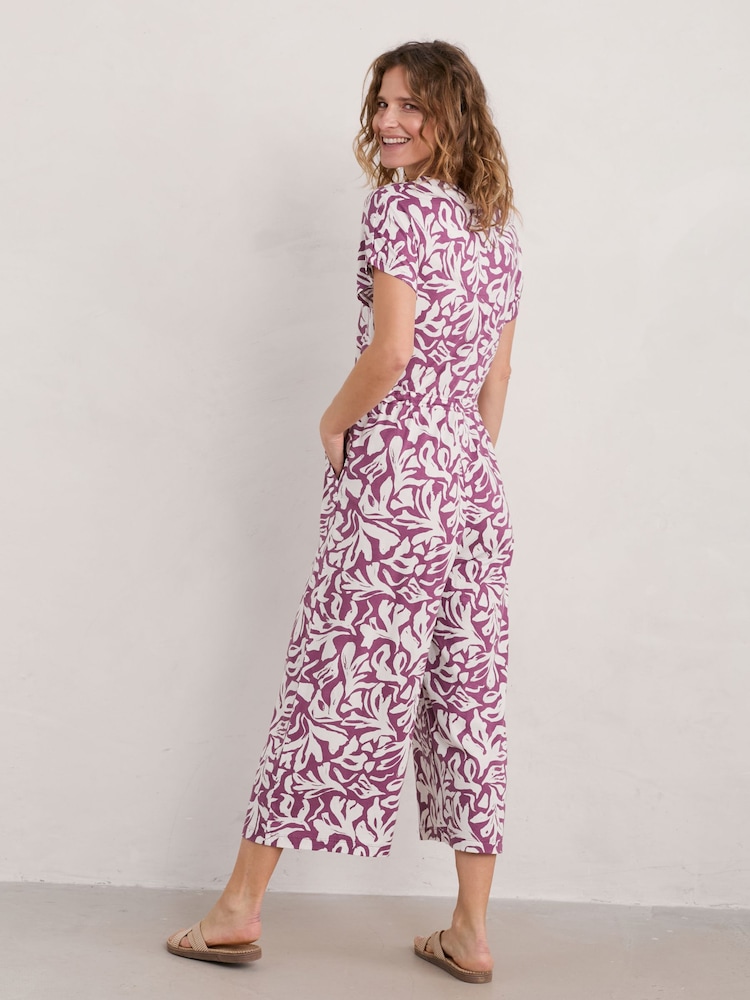 Seasalt Cornwall Purple Rose Trellis Wide Leg Jumpsuit - Image 2 of 5 Seasalt Cornwall Purple Rose Trellis Wide Leg Jumpsuit - Image 2 of 5
