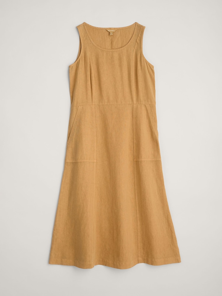 Seasalt Cornwall Yellow Sleeveless Grass Wave 100% Linen Dress - Image 1 of 2