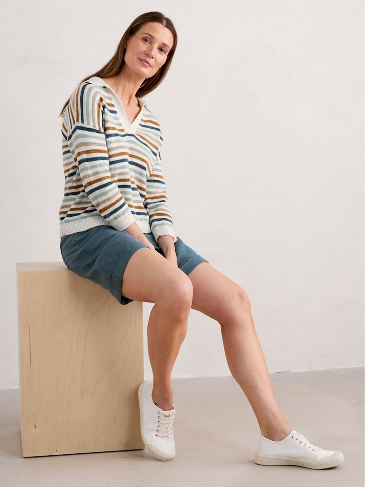Seasalt Cornwall – Gwynver – leichter Pullover aus Baumwoll-/Leinen-Mix mit V-Ausschnitt und Kragen - Bild 1 von 5