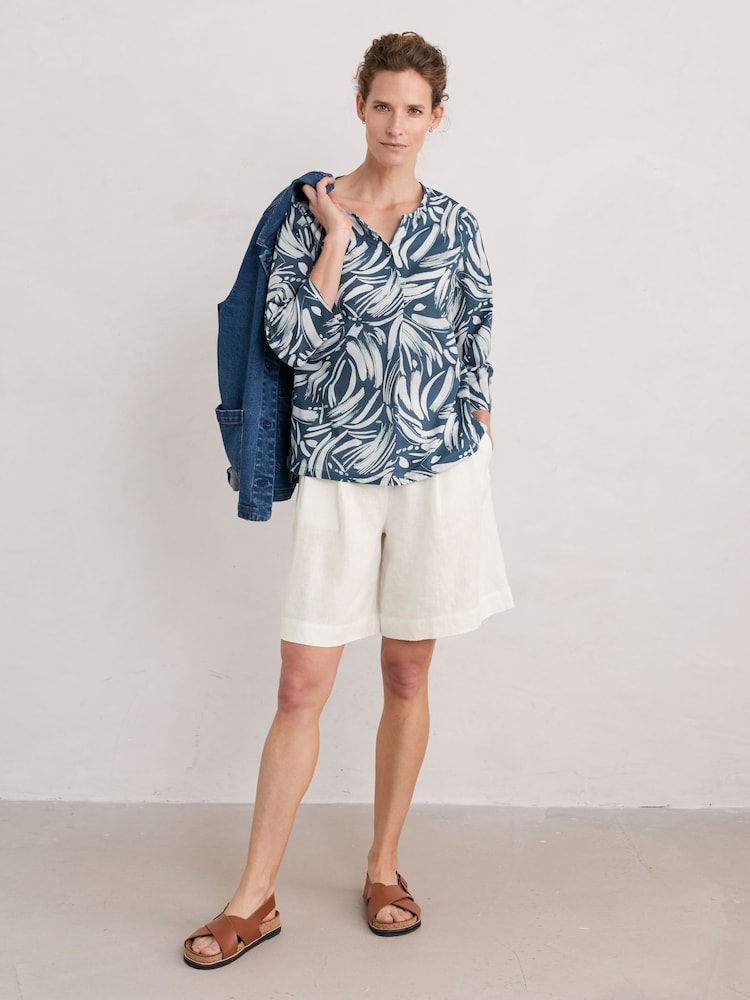 Seasalt Cornwall Blue Watercolour Sketch 3/4 Sleeve Top - Image 2 of 5