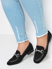 Yours Curve Black Wide Fit Snaffle Apron Loafers - Image 1 of 5