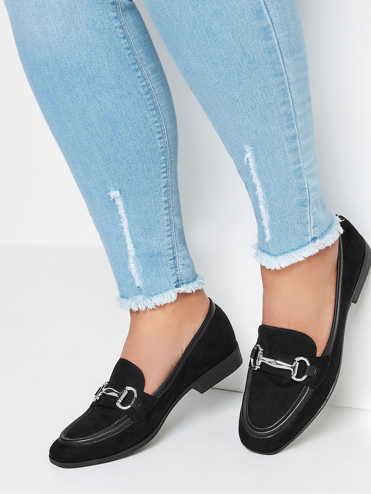 Yours Curve Black Wide Fit Snaffle Apron Loafers - Image 1 of 5