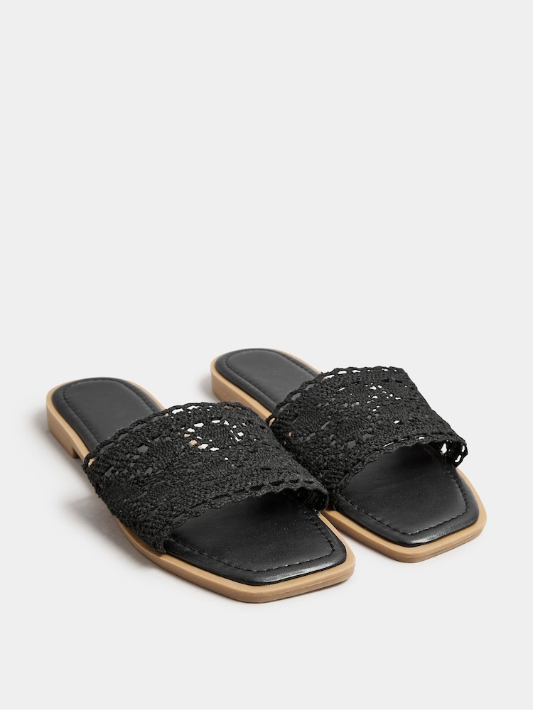 Yours Curve Black Extra-Wide Fit Crochet Mules - Image 2 of 5