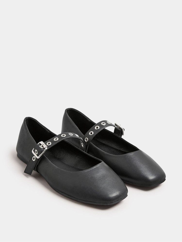 Yours Curve Black Extra Wide Fit Rivet Mary Jane Shoes - Image 2 of 5