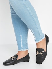 Yours Curve Black Link Loafers In Wide E Fit - Image 1 of 5