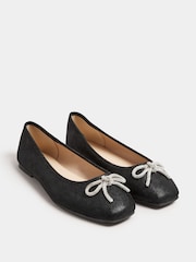 Yours Curve Black Extra Wide Fit Diamante Ballet Shoes - Image 2 of 5