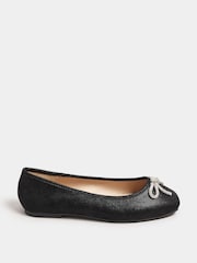Yours Curve Black Extra Wide Fit Diamante Ballet Shoes - Image 3 of 5