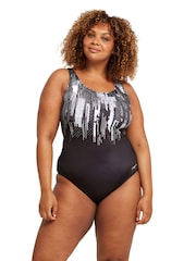 Zoggs Shimmer Supportive Scoopback Black Swimsuit One piece in Ecolast sustainable fabric - Image 5 of 5