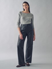 Urban Code Black Straight Leg Leather Trousers - Image 1 of 5