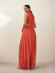 Anaya With Love Orange Ruffle Shoulder Cut Out Tulle Maxi Dress - Image 2 of 3