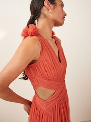 Anaya With Love Orange Ruffle Shoulder Cut Out Tulle Maxi Dress - Image 3 of 3