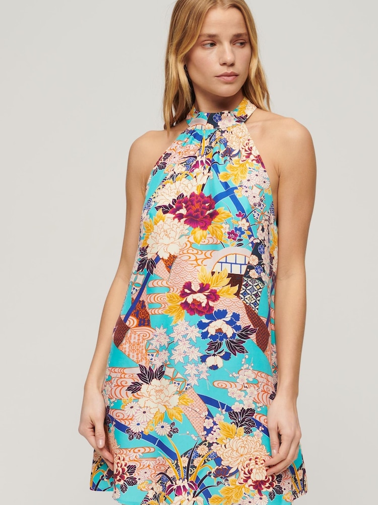 Superdry Blue Sleeveless Printed Mini Dress - Image 1 of 1