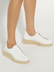 Dune London White Explainedd Leather Wedge Lace-Up Trainers - Image 1 of 7
