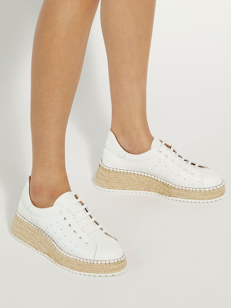 Dune London White Explainedd Leather Wedge Lace-Up Trainers - Image 1 of 7 Dune London White Explainedd Leather Wedge Lace-Up Trainers - Image 1 of 7