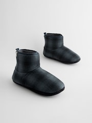 Navy Borg Lined Checked Boot Slippers - Image 2 of 6