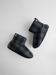 Navy Borg Lined Checked Boot Slippers - Image 4 of 6