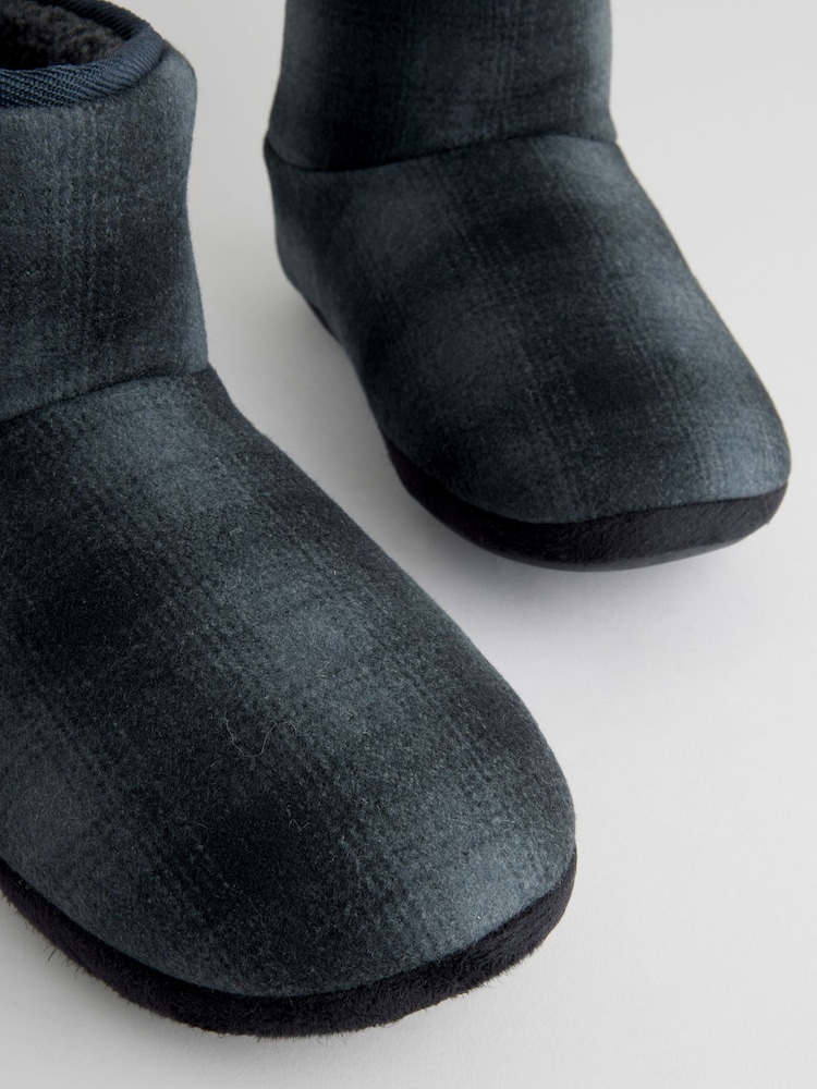 Navy Borg Lined Checked Boot Slippers - Image 6 of 6